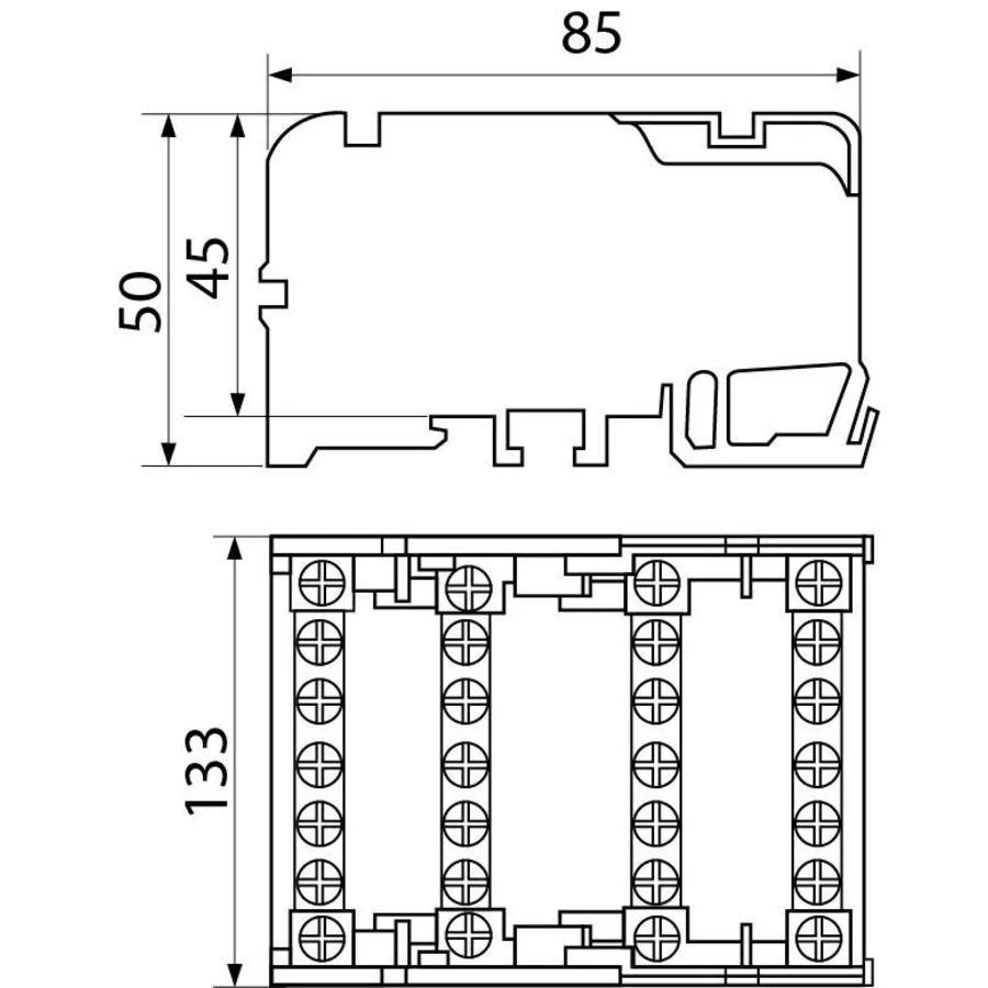 4х15 Нульова шина в корпусі VC-415 (4 бруска по 15 отворів)