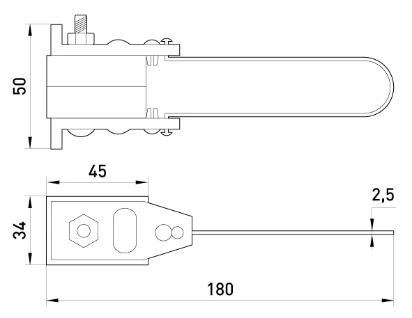 Анкерний ізольований затискач e.i.clamp.si.2.16.35, з проволочною скобою - габаритні розміри