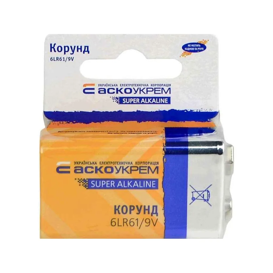 Батарейка лужна Корунд.6LR61.SC1 (shrink card 1) ТМ АСКО 7Копійок