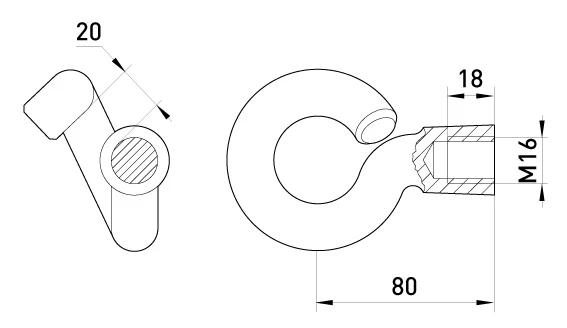 Гак-гайка e.nut.hook.pro.38.16, D38, М16 - габаритні розміри