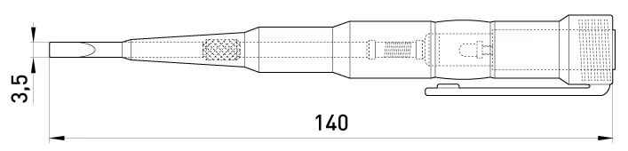 Індикатор-тестер e.tool.test08  140х3,5 прямий шліц АС/DC70-250В - габаритні розміри
