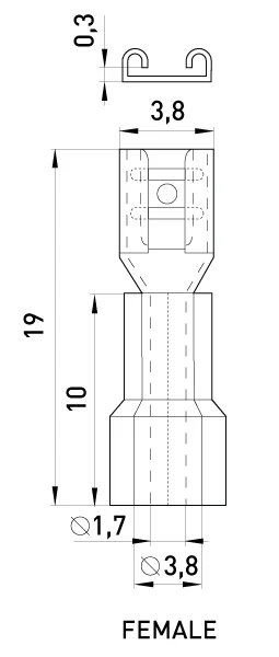 Ізольований наконечник e.terminal.stand.fdd1.25.110.8 (dd.f.0,5.1,5), 100шт - габаритні розміри