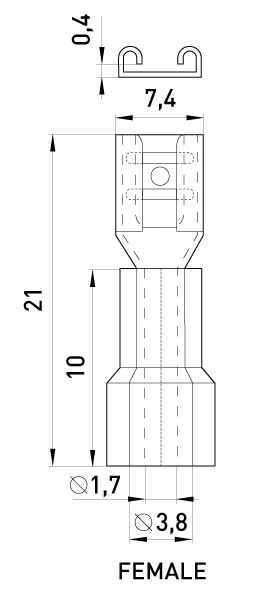 Ізольований наконечник e.terminal.stand.fdd1.25.250 (dd.f.0,5.1,5.l), 100шт - габаритні розміри
