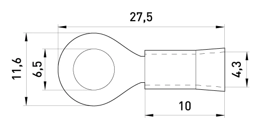 Ізольований наконечник e.terminal.stand.rv1.1,25.6.yellow 0.5-1.5 кв.мм, жовтий, 100шт - габаритні розміри