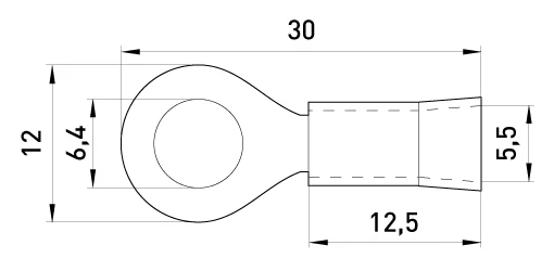 Ізольований наконечник e.terminal.stand.rv3.3,5.6.black 2.5-4 кв.мм, чорний, 100шт - габаритні розміри
