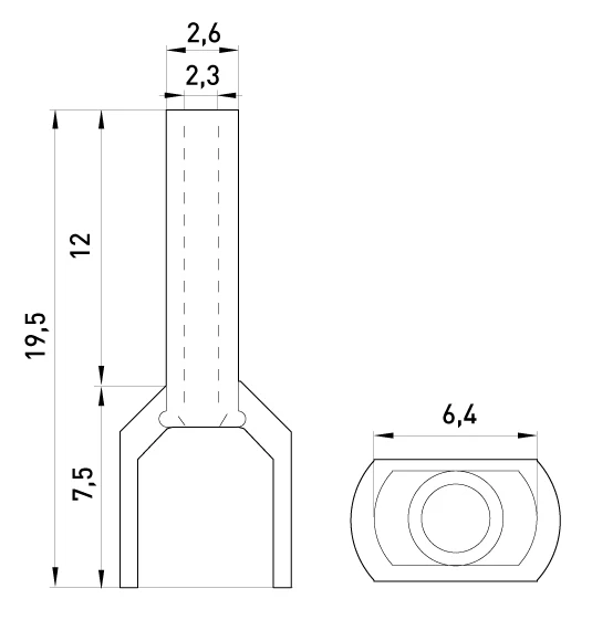 Ізольований наконечник e.terminal.stand.te.2.1.5.black (TE1512 black) 2x1,5  кв.мм, чорний, 100шт - габаритні розміри