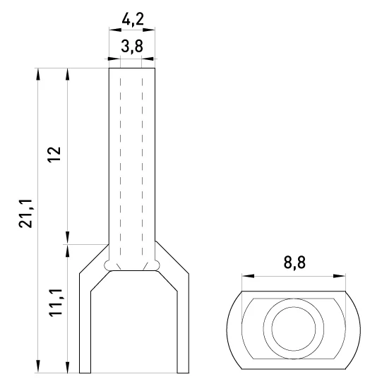 Ізольований наконечник e.terminal.stand.te.2.4.orange (TE4012 orange) 2x4  кв.мм, помаранчевий, 100шт - габаритні розміри