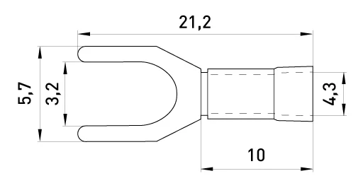 Ізольований наконечник вилковий e.terminal.stand.sv.1,25.3,2.blue 0.5-1.5 кв.мм, синій, 100шт - габаритні розміри