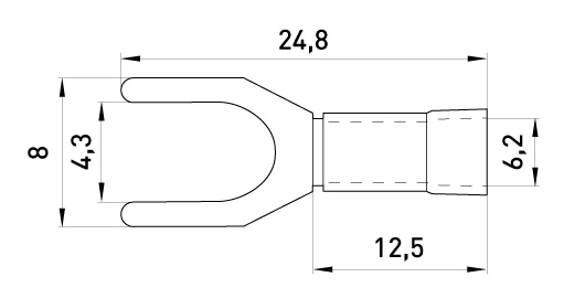 Ізольований наконечник вилковий e.terminal.stand.sv.3,5.4.yellow 2.5-4 кв.мм, жовтий, 100шт - габаритні розміри