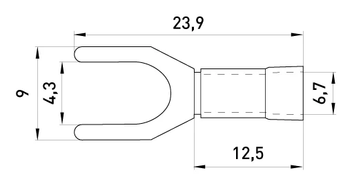 Ізольований наконечник вилковий e.terminal.stand.sv.5.4.red 4-6 кв.мм, червоний, 100шт - габаритні розміри