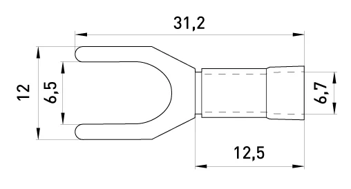 Ізольований наконечник вилковий e.terminal.stand.sv.5,5.6.red 4-6 кв.мм, червоний, 100шт - габаритні розміри