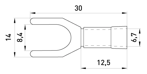 Ізольований наконечник вилковий e.terminal.stand.sv.5,5.8.red 4-6 кв.мм, червоний, 100шт - габаритні розміри