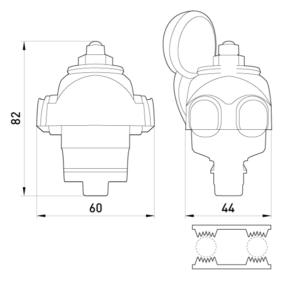 Ізольований проколюючий затискач e.pricking.clamp.pro.10.95.10.95, 10-95 кв.мм/10-95 кв. мм - габаритні розміри