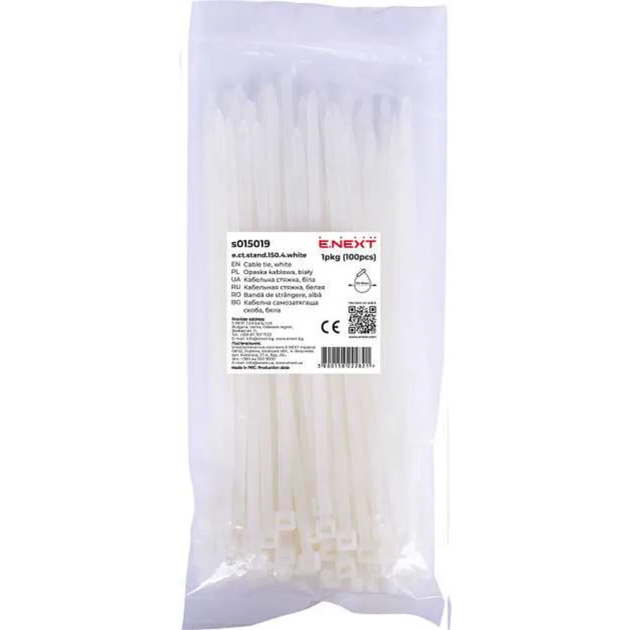 Кабельна стяжка e.ct.stand.150.4.white (100шт), біла