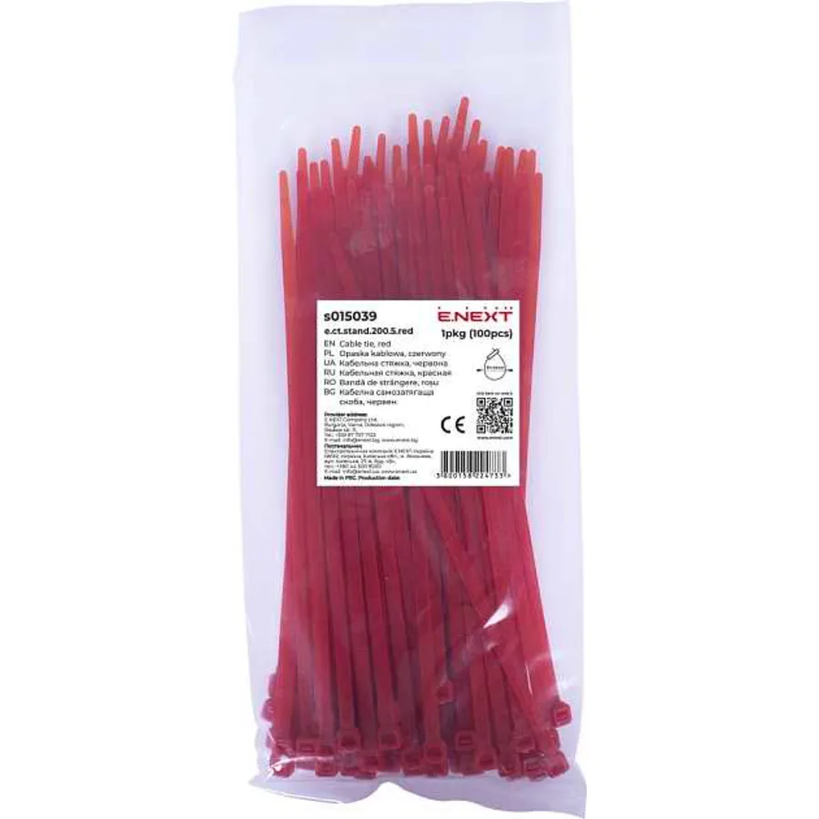 Кабельна стяжка e.ct.stand.200.5.red (100шт), червона
