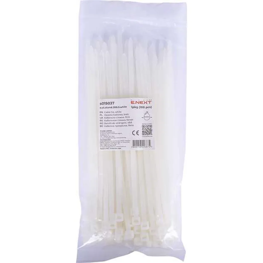 Кабельна стяжка e.ct.stand.200.5.white (100шт), біла