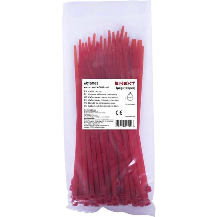 Кабельна стяжка e.ct.stand.400.8.red (100шт), червона
