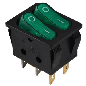 KCD2-5-2101N GR/B 220V Перемикач 2 клав. зелений з підсвічуванням