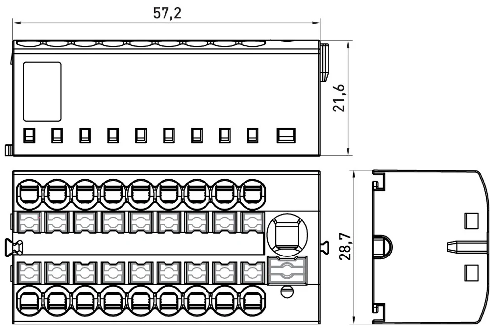 Клемний блок розподільчий e.tc.spring.18.1 - габаритні розміри