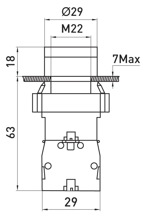Кнопка з підсвіткою e.mb.bw3561 жовта, без фіксації, 1NO - габаритні розміри