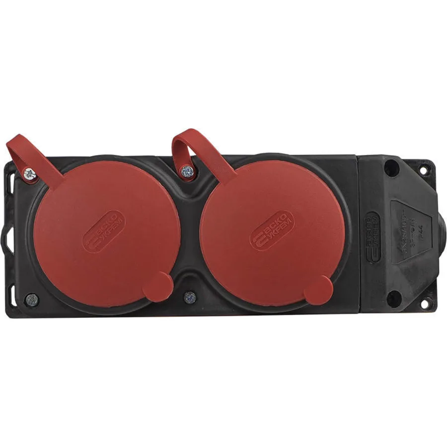 Колодка каучукова 3Р+РЕ з захисними кришками двомісна (2×25А) IP44