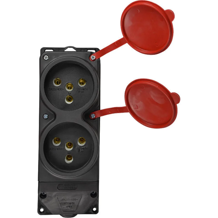 Колодка каучукова 3Р+РЕ з захисними кришками двомісна (2×25А) IP44