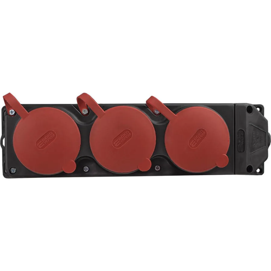 Колодка каучукова 3Р+РЕ з захисними кришками тримісна (3×25А) IP44