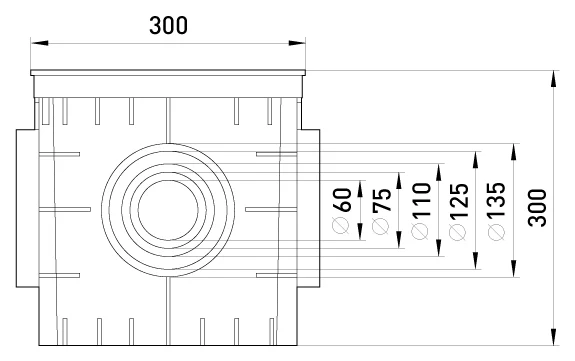 Колодязь кабельний пластиковий e.manhole.300.300.300.cover, 300х300х300мм, з кришкою - габаритні розміри