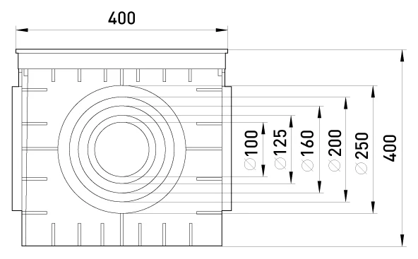 Колодязь кабельний пластиковий e.manhole.400.400.400.cover, 400х400х400мм з кришкою - габаритні розміри