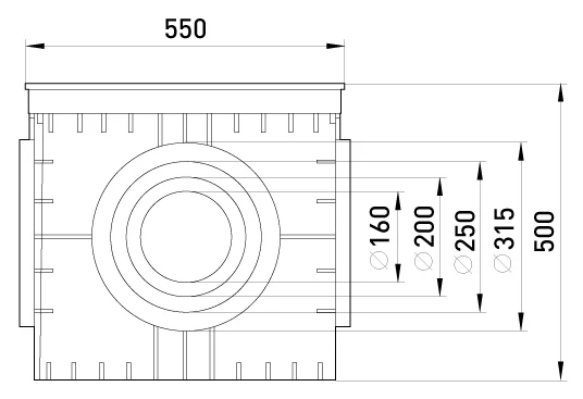 Колодязь кабельний пластиковий e.manhole.550.550.500.cover, 550х550х500мм з кришкою - габаритні розміри