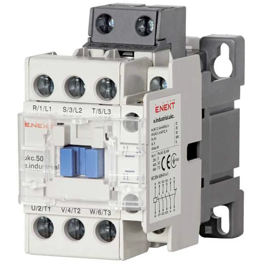 Контактор e.industrial.ukc.50.24, 50А, 24В, 3P, 1no+1nc