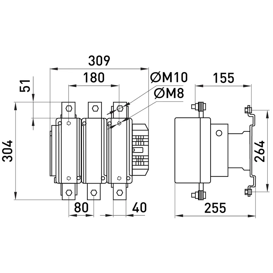 Контактор e.industrial.ukc.630.220, 630А, 220В, no