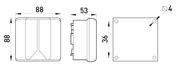 Коробка розподільча e.industrial.db.902, 88х88х53 без клемної колодки - габаритні розміри