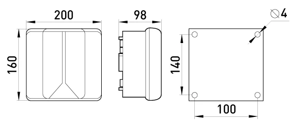 Коробка розподільча e.industrial.db.925.k, 200х160х98 з клемною колодкою - габаритні розміри