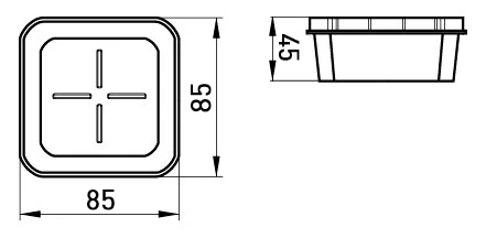 Коробка розподільча пластикова e.db.stand.85.85.45.gk гіпсокартон - габаритні розміри