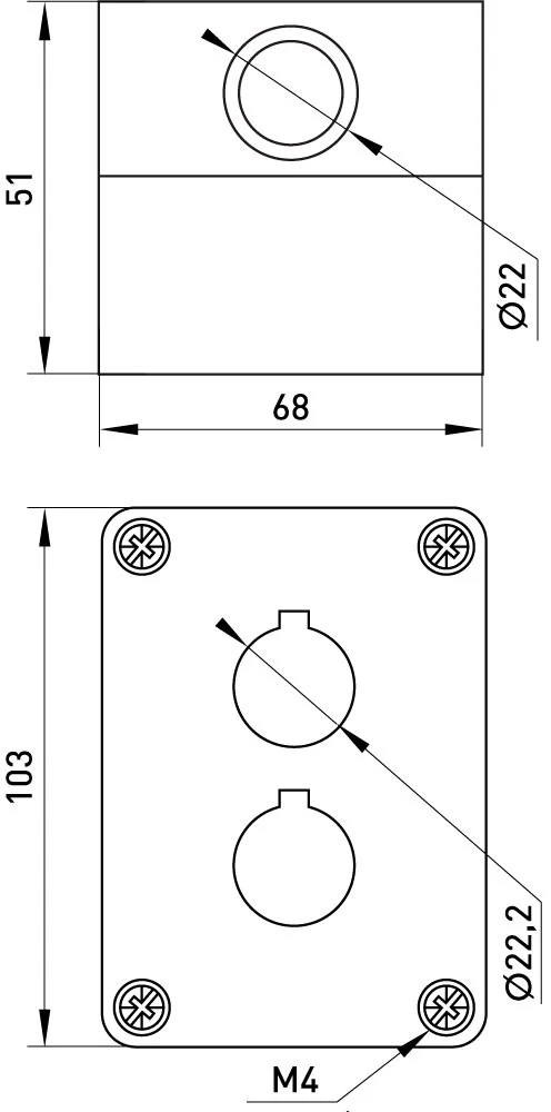 Корпус для 2 кнопок e.mb.box02 - габаритні розміри