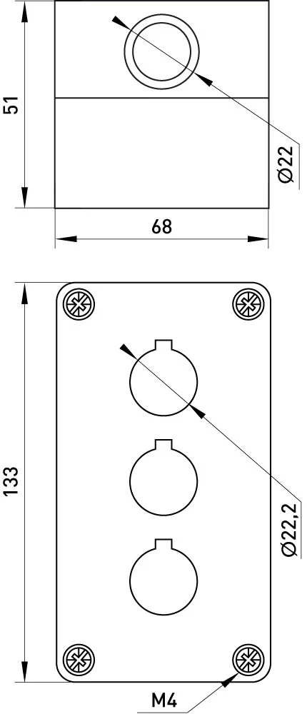 Корпус для 3 кнопок e.mb.box03 - габаритні розміри