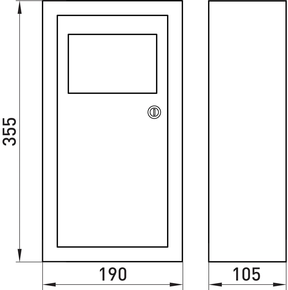 Корпус e.mbox.stand.n.f1.08.z.е металевий, під 1-ф. електронний лічильник, 8 мод., навісний, з замком. - габаритні розміри
