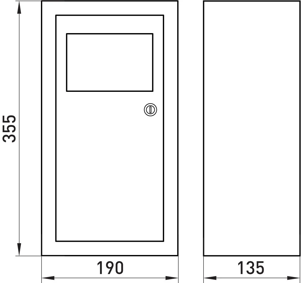 Корпус e.mbox.stand.n.f1.08.z металевий, під 1-ф. лічильник, 8 мод., навісний, з замком - габаритні розміри