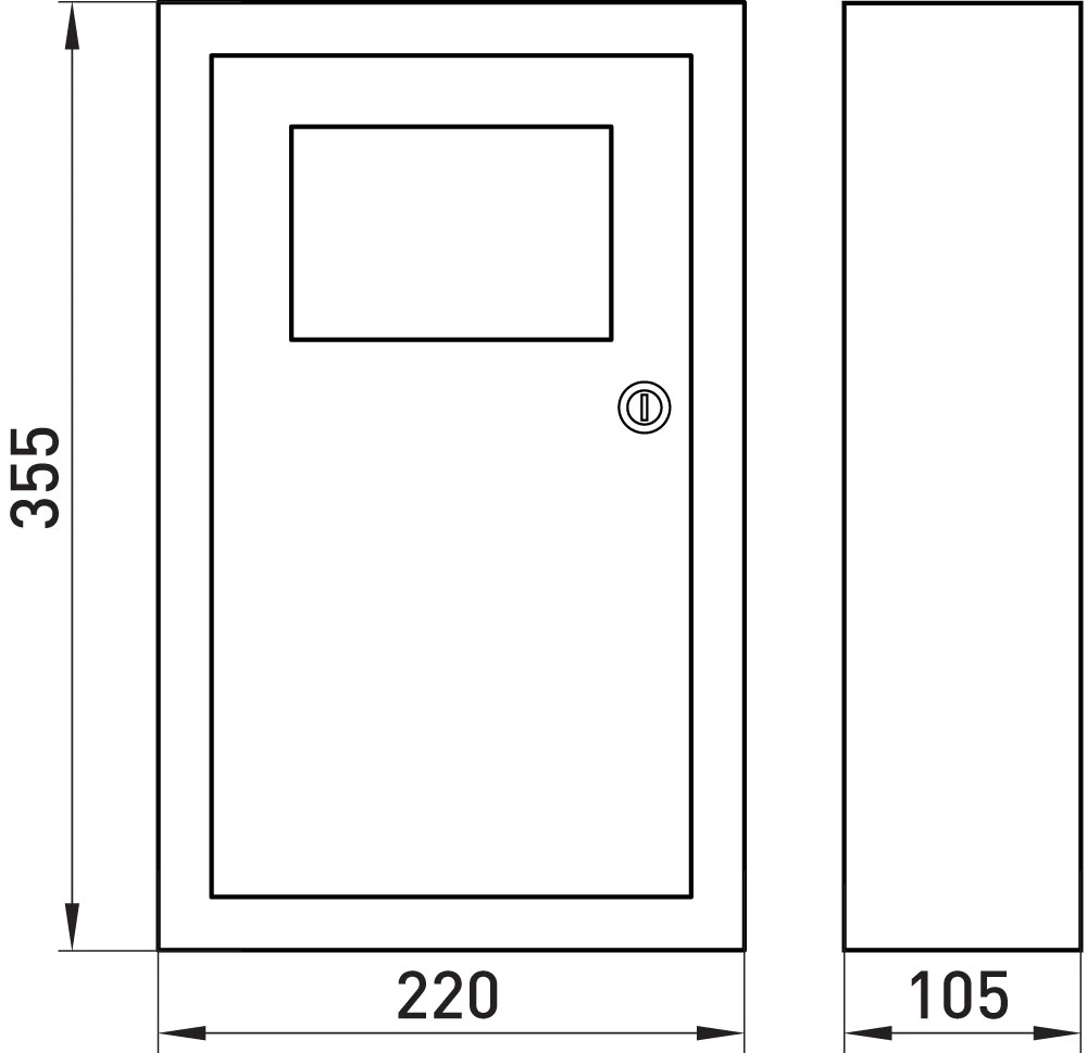 Корпус e.mbox.stand.n.f1.10.z.e металевий, під 1-ф. електронний лічильник, 10 мод., навісний, з замком - габаритні розміри