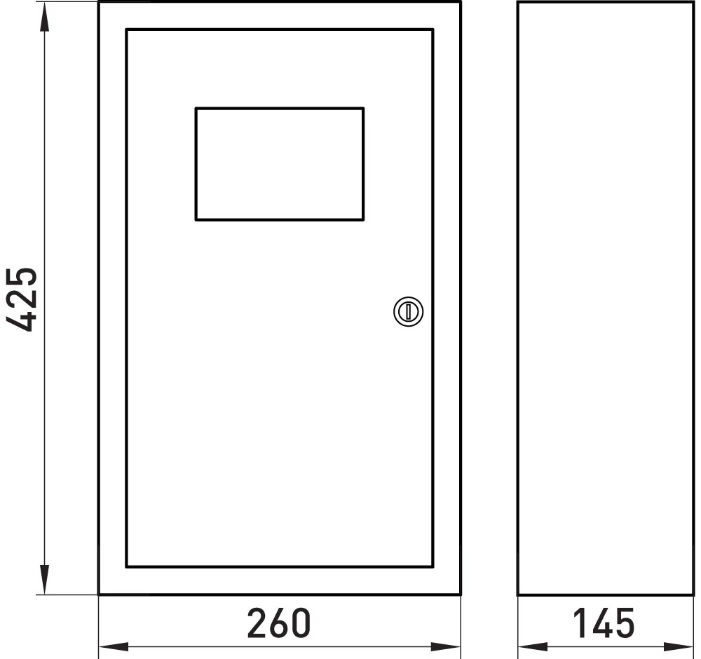 Корпус e.mbox.stand.n.f3.12.z металевий, під 3-ф. лічильник, 12 мод., навісний, з замком - габаритні розміри