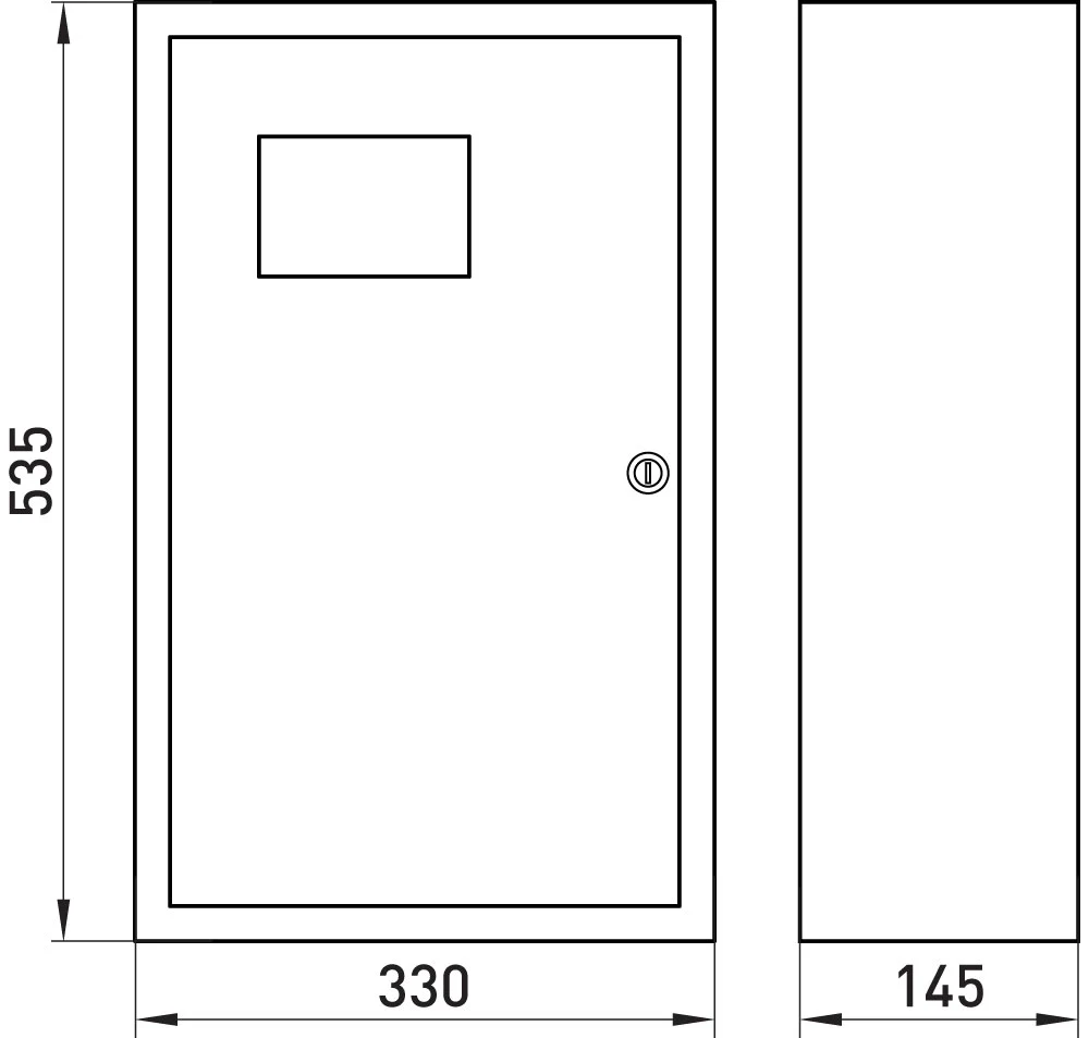 Корпус e.mbox.stand.n.f3.36.z металевий, під 3-ф. лічильник, 36 мод., навісний, з замком - габаритні розміри