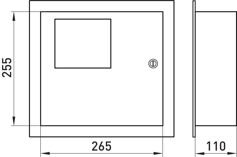 Корпус e.mbox.stand.w.f1.04.z.e металевий, під 1-ф. електронний лічильник, 4 мод., що вбудовується, з замком - габаритні розміри