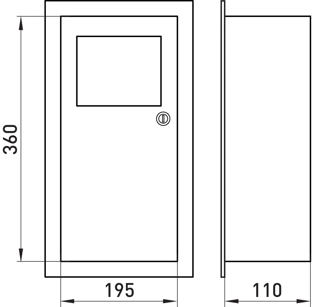 Корпус e.mbox.stand.w.f1.08.z.е металевий, під 1-ф. електронний лічильник, 8 мод., що вбудовується, з замком. - габаритні розміри