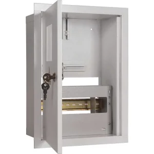 Корпус e.mbox.stand.w.f1.08.z металевий, під 1-ф. лічильник, 8 мод., що вбудовується, з замком