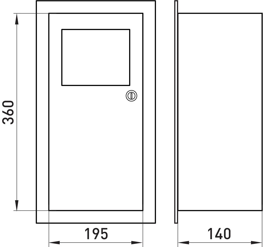 Корпус e.mbox.stand.w.f1.08.z металевий, під 1-ф. лічильник, 8 мод., що вбудовується, з замком - габаритні розміри