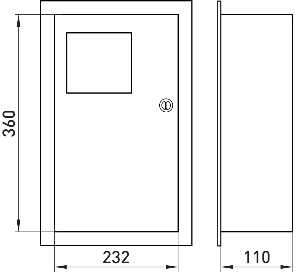 Корпус e.mbox.stand.w.f1.10.z.e металевий, під 1-ф. електронний лічильник, 10 мод., що вбудовується, з замком - габаритні розміри