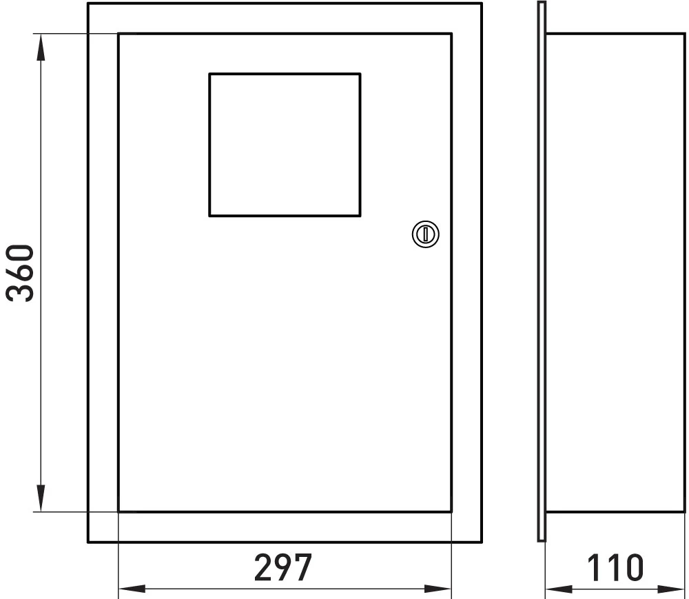 Корпус e.mbox.stand.w.f1.12.z.e металевий, під 1-ф. електронний лічильник, 12 мод., що вбудовується, з замком - габаритні розміри