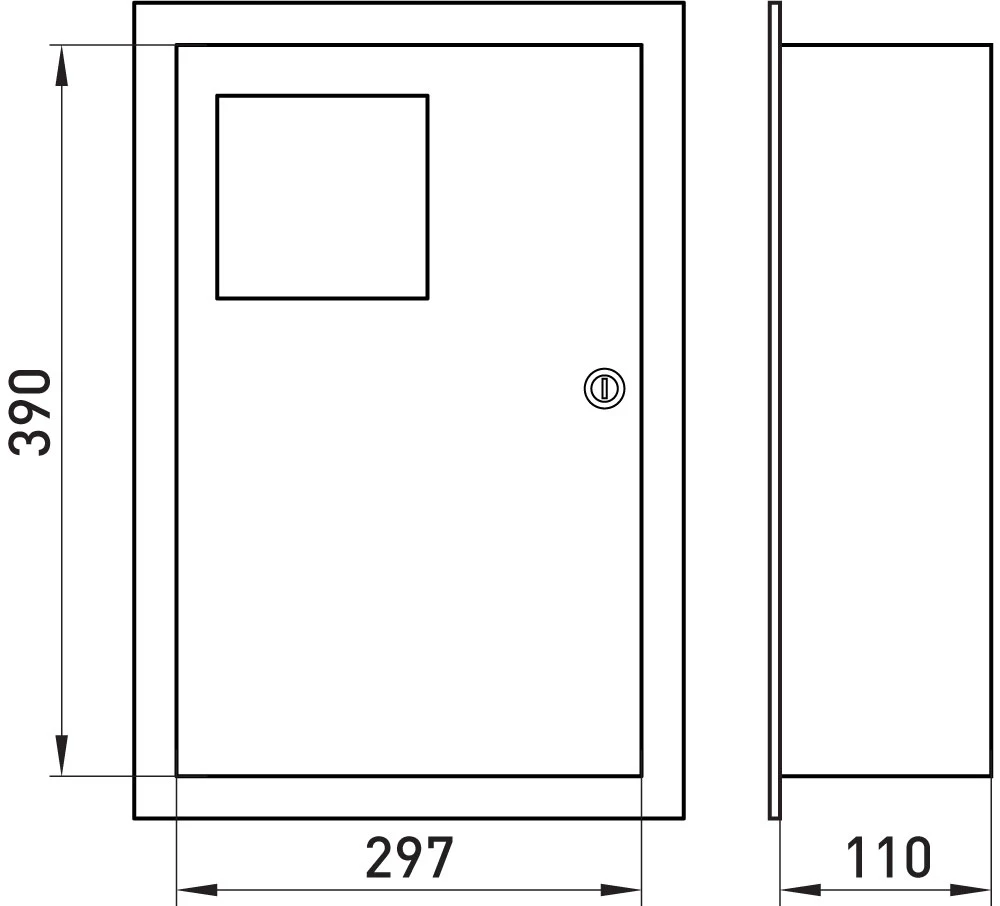 Корпус e.mbox.stand.w.f1.16.z.e металевий, під 1-ф електронний лічильник, 16 мод., що вбудовується, з замком - габаритні розміри