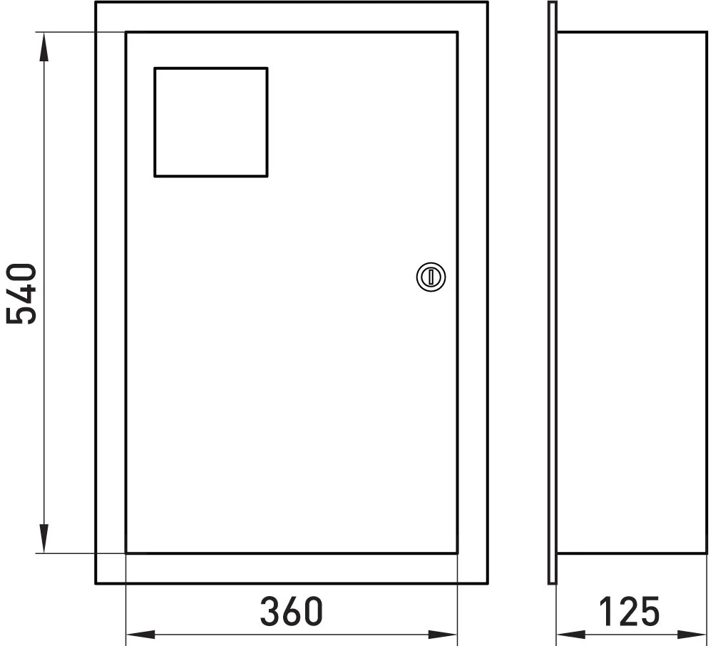 Корпус e.mbox.stand.w.f3.36.z.e металевий, під 3-ф. електронний лічильник, 36 мод., що вбудовується, з замком - габаритні розміри